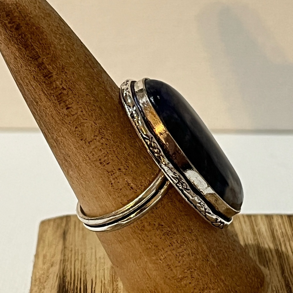 GEMSTONE RING 925 SILVER OVERLAY CRAZY SODALITE SIZE 8.75 - Picture 2 of 8